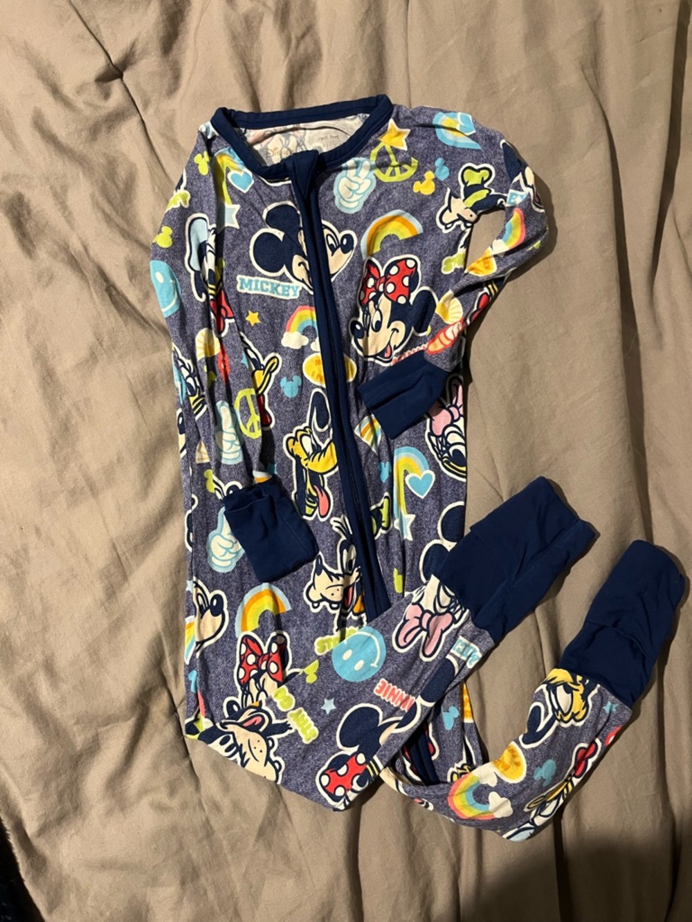Little Sleepies Navy Blue Mickey & Minnie Rainbow Print Pajamas